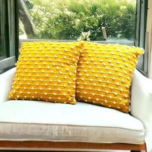 Yellow Hand Woven Cotton Cushion Cover | 18 x 18 Inches