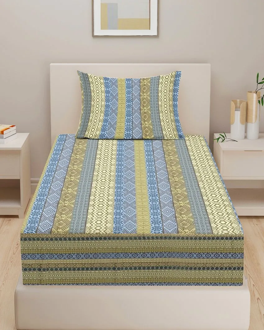 Yellow Veda Pure Cotton Single Bedsheet With Pillow Cover | 90 x 60 inches